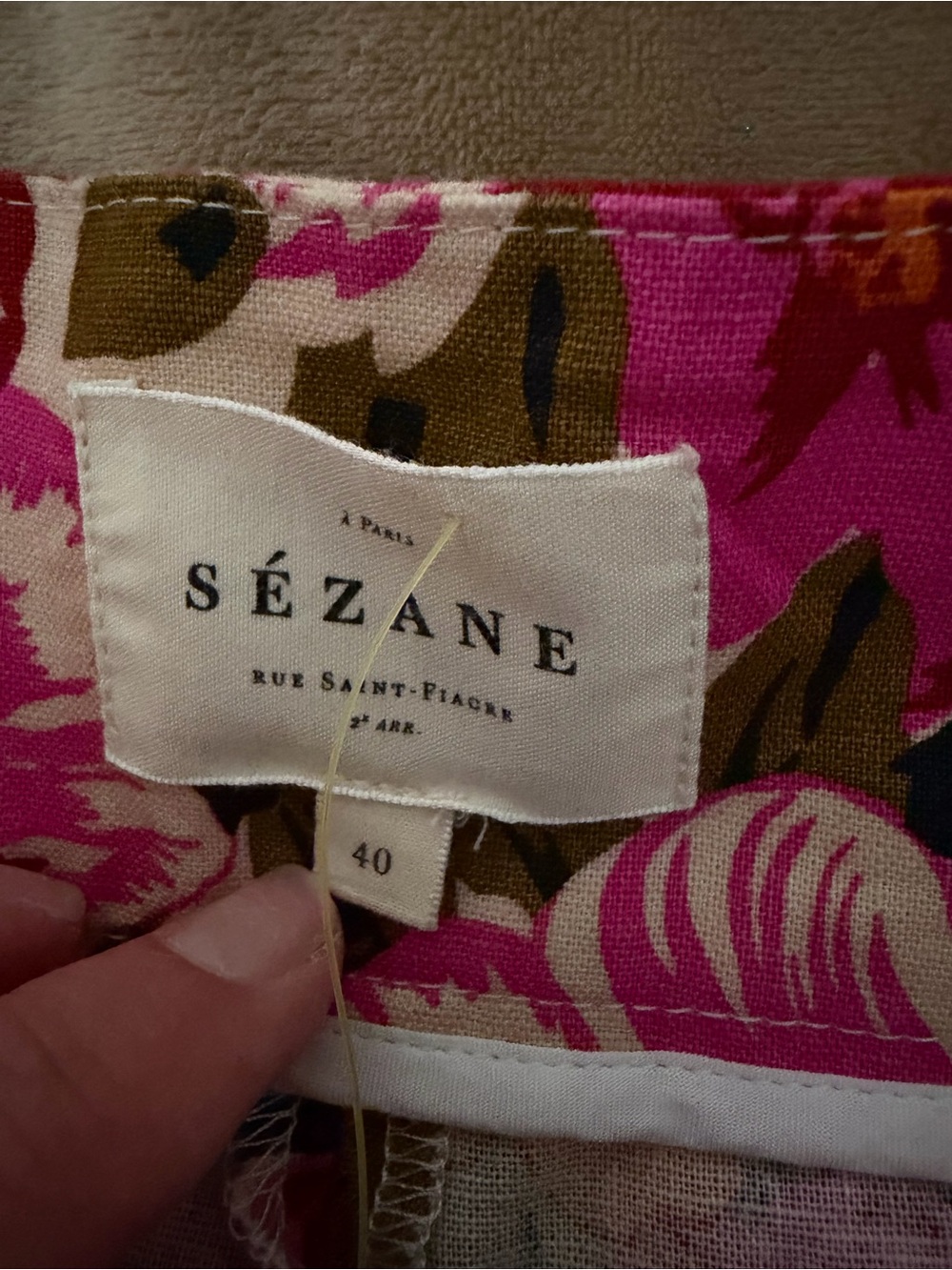 Sezane Wide Leg Linen Floral Pants in Pink, Orange, Olive Size 40/8 - Picture 3 of 4